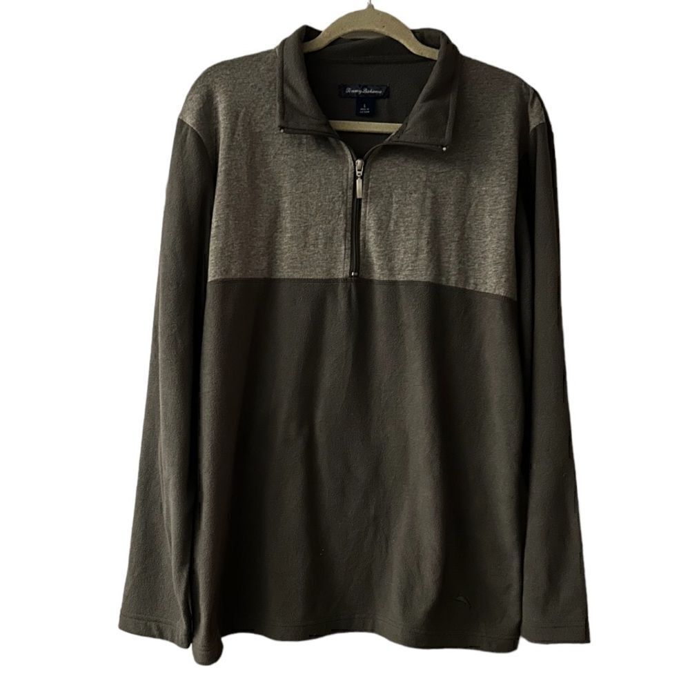 Tommy Bahama Fleece Pullover Size Large Grey Colorblock 1/4 Zip